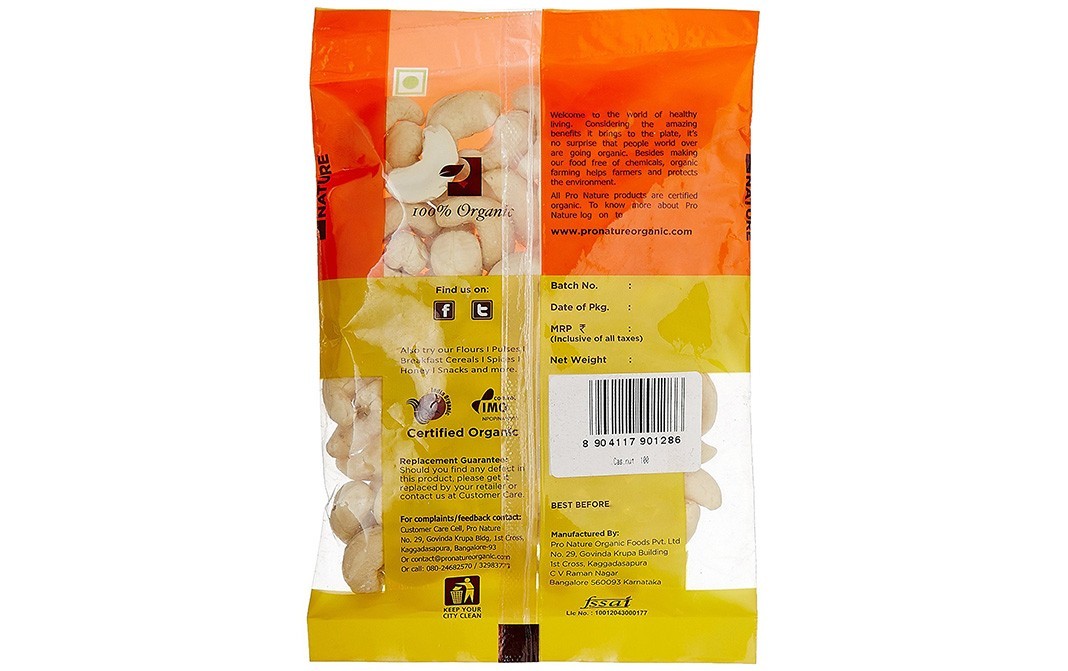 Pro Nature Organic Cashew Nuts    Pack  100 grams